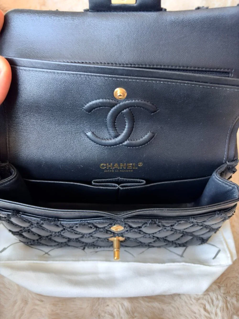 CHANEL *RARE* Matelasse Lambskin x Fabric Double Flap Double Chain Bag